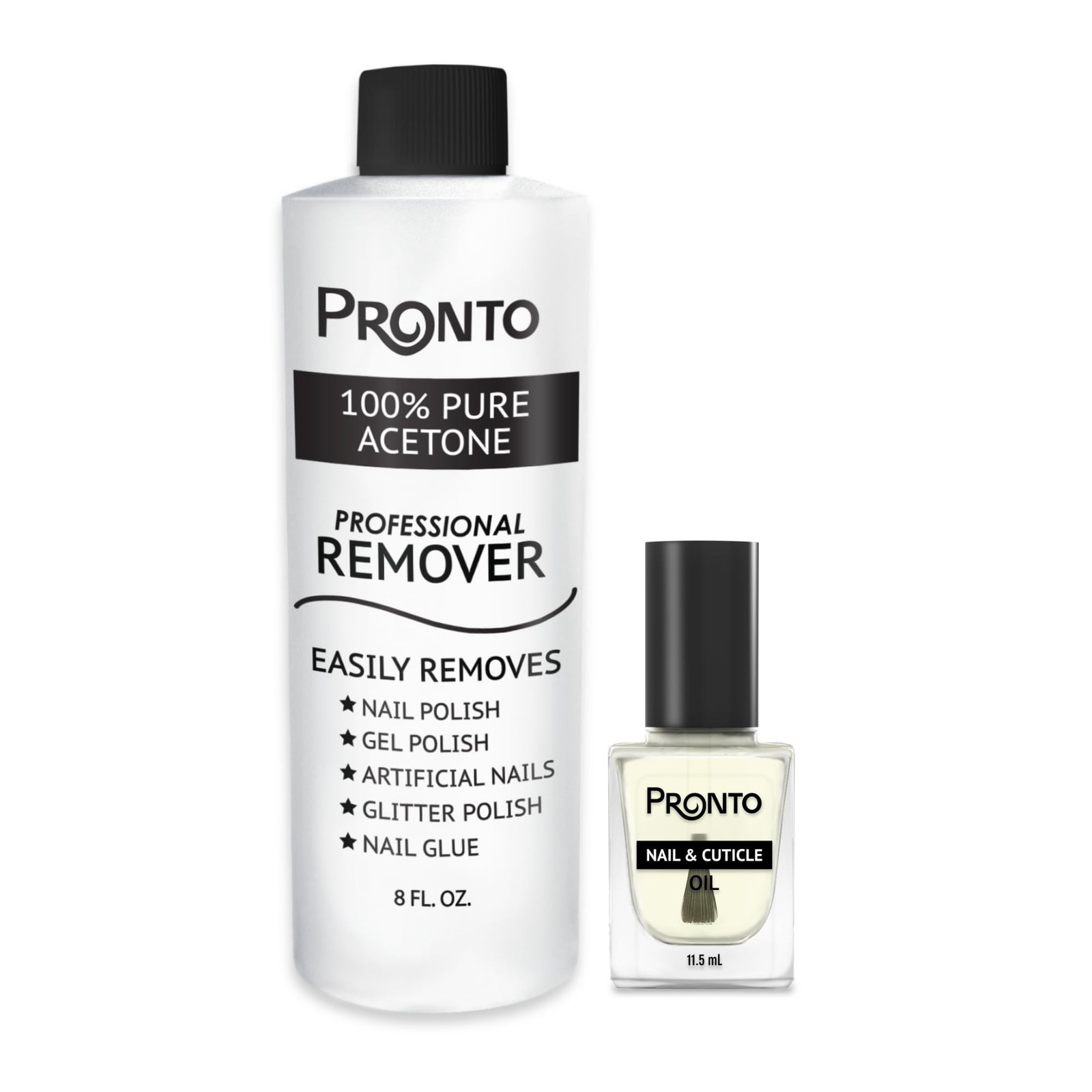 Version 1.0.0 Pronto 8 Oz 100% Pure Acetone Nail Polish Remover and Cuticle Oil, Pure Acetone for All Nail Polish Types including Gel, Acrylic & Sculptured Nails, Gel Nail Polish Remover and Nail Repair, Duo Pack - Image 1