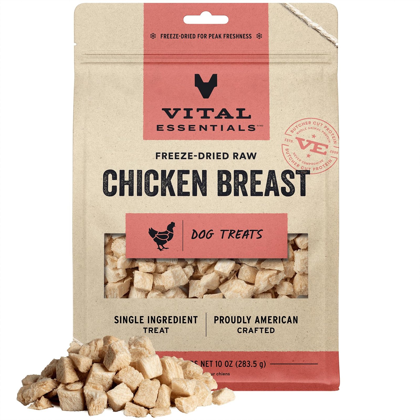 Version 1.0.0 Vital Essentials Freeze Dried Raw Single Ingredient Dog Treats, Chicken Breast, 10 oz | Premium Quality High Protein Training Treats | Grain Free, Gluten Free, Filler Free - Image 1